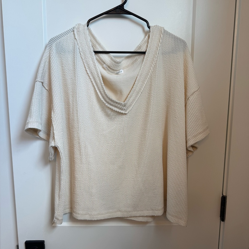 Altar'd State Cream Waffle Knit Short Sleeve Tee